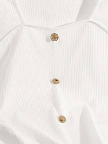 SHEIN Tall 女士纯色甜心领长袖罗纹优雅T恤 - 白色 - 查看 3