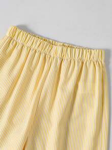 SHEIN 女童条纹蝴蝶结吊带背心和直筒裤夏季度假装 - 黃色 - 查看 4