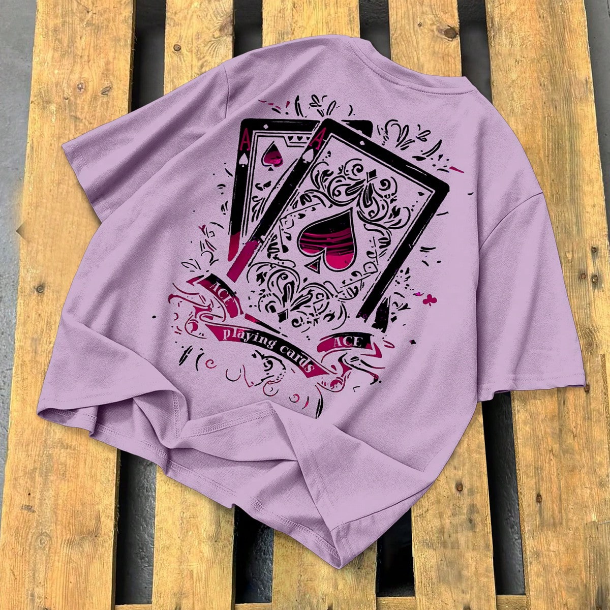 Camiseta de manga corta casual y holgada con cuello redondo y estampado de póker para hombre
