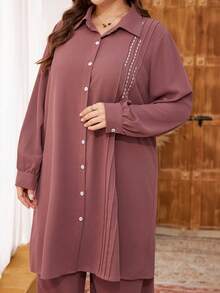 Lacomfia 2条装女士纯色优雅刺绣阔腿裤，休闲百搭，大码 - 粉色 - 查看 8