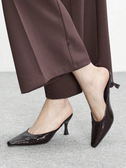 CUCCOO BIZCHIC Women's Pointed Toe Stiletto Heel PU Leather Slip-On Pumps, Fashionable Minimalist Design, Comfortable For Daily, Party And Banquet Wear