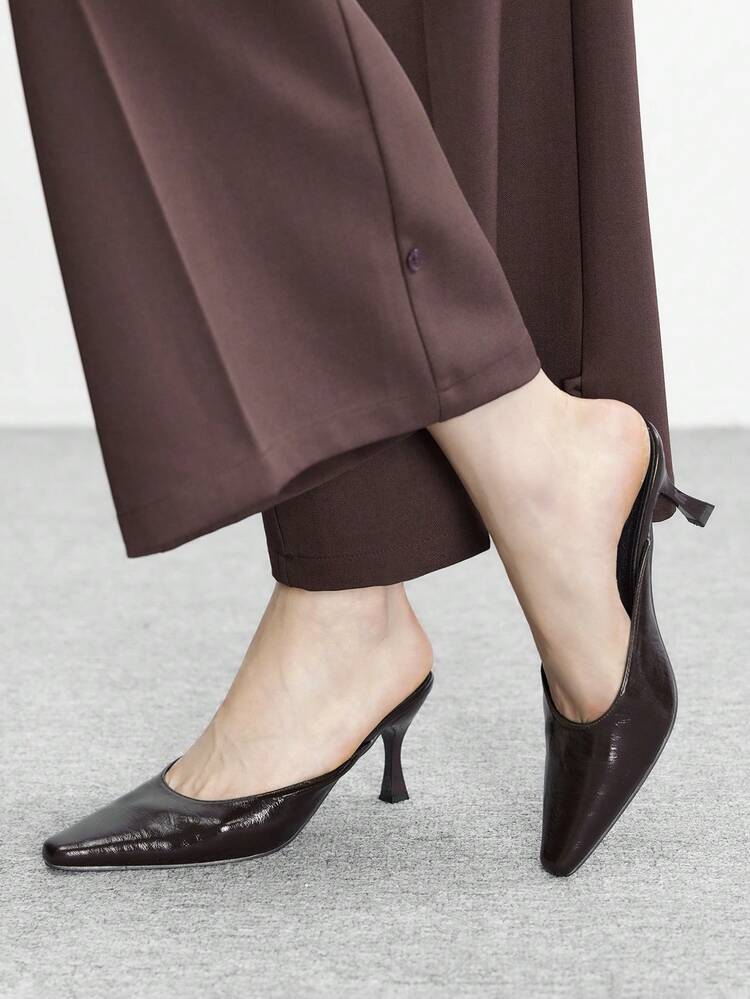 CUCCOO BIZCHIC Women's Pointed Toe Stiletto Heel PU Leather Slip-On Pumps, Fashionable Minimalist Design, Comfortable For Daily, Party And Banquet Wear Valentine's Day