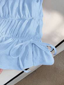 Comfortcana Light Blue Ruched Side Tie Ruffle Hem Camisole - Baby Blue - View 5