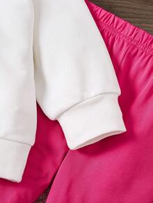 年轻女孩休闲 2 件套：长袖圆领图案印花上衣和裤子，适合秋季 - 彩色 - 查看 5