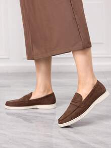 Sleekvia 2025新款套脚乐福鞋，舒适平底鞋，英伦风麂皮内衬女鞋 - 棕色 - 查看 5