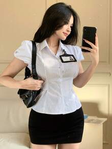 DAZY Women's Casual Waist Cinched White Shirt, Suitable For Spring, Summer, Valentine's Day - White - View 7