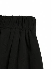 GlowEve CURVE Elegant Spring/Summer Versatile Commuting Umbrella Skirt, A-Line High Waist Skirt With Metal Buttons, Plus Size - Black - View 5