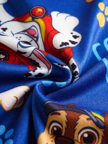 SHEIN | PAW Patrol 2件套男童卡通狗印花圆领长袖上衣和裤子舒适贴身睡衣套装，春秋季 - 藏蓝色 - 查看 4