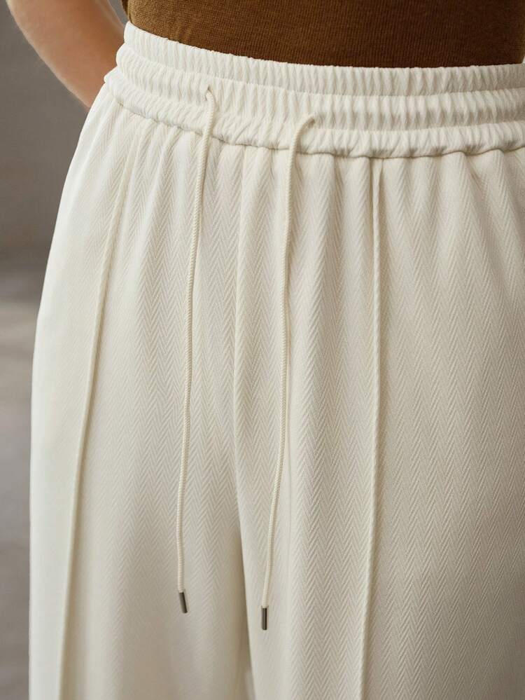 WOMEN'S NEW KNITTED DRAWSTRING WAIST SIDE SLIT WIDE LEG BREATHABLE COMFORTABLE PANTS, SPRING/SUMMER