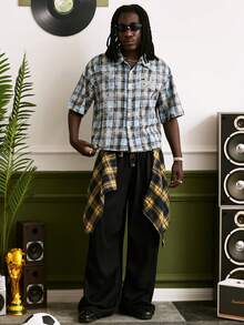 GALLERY FADE Men's Letter Print Drawstring Waist Loose Casual Sweatpants - Black - View 3