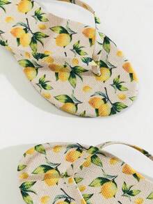 Solezae Women's Round Toe T Strap Thong Lemon Prints Slip On Sandals - Multicolor - View 7