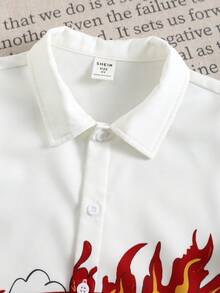 SHEIN 1 Peça Camisa de Manga Curta com Estampa de Carro Cartoon Macia, Versátil, Estilosa e Confortável para Meninos Jovens, Adequada para Primavera/Verão - Branco - Visão 4