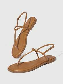 HighSole 女士平底凉鞋，趾带设计，舒适百搭，适合春夏户外/室内穿着，简约时尚，适合度假、日常通勤，优雅复古风。 - 棕色 - 查看 3
