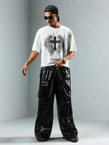 ROMWE MEN Grunge Punk 男士圆领翅膀印花铆钉短袖T恤 - 白色 - 查看 7