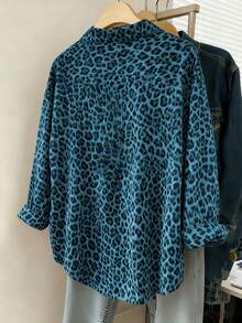Franclia Women's Casual Loose Long Sleeve Shirt, Leopard Print Pattern, Simple And Versatile For Everyday Wear, Autumn/Winter - Blue - View 2