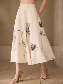 MOTF PREMIUM WOMEN'S FLORAL PRINTED A-LINE SKIRT, SPRING/SUMMER - Multicolor - View 6