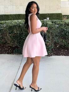 Alexandranx Women Solid Color Sleeveless Waist Fit & Flare Elegant Dress, For Autumn Date,Summer Dresses For Women,Graduation Dresses,Elegant Dresses For Party - Coral Pink - View 3