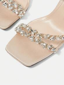 CUCCOO HITCHD 女士绿色水晶方头简约绑带方头细高跟鞋，优雅休闲舒适，适合办公室通勤穿着；粉色皮凉鞋，适合约会、派对、下午茶、正式场合。 - 香檳色 - 查看 11