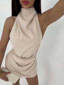 Aloruh Đầm slip satin màu xanh lá cây nhạt, kiểu dáng thanh lịch, thích hợp cho tiệc tùng hoặc đi nghỉ mát. - Màu Khaki - Xem 5
