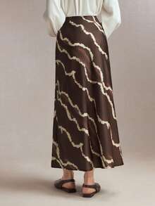 BizChic Chân váy đuôi cá màu nâu cà phê in họa tiết lượn sóng với khóa kéo ẩn, đa năng cho mùa xuân/hè, phù hợp cho lễ Phục sinh, ngày Thánh Patrick, đi làm, mặc hàng ngày, phong cách thường ngày, lãng mạn retro thập niên 90, dự tiệc, đi biển, lễ tốt nghiệp, kỳ nghỉ, khách dự đám cưới, phù dâu, chủ nhà. - màu nâu - Xem 3