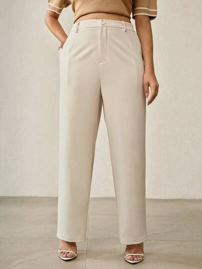 MOTF PREMIUM 大码女式通勤七分裤，带斜插口袋