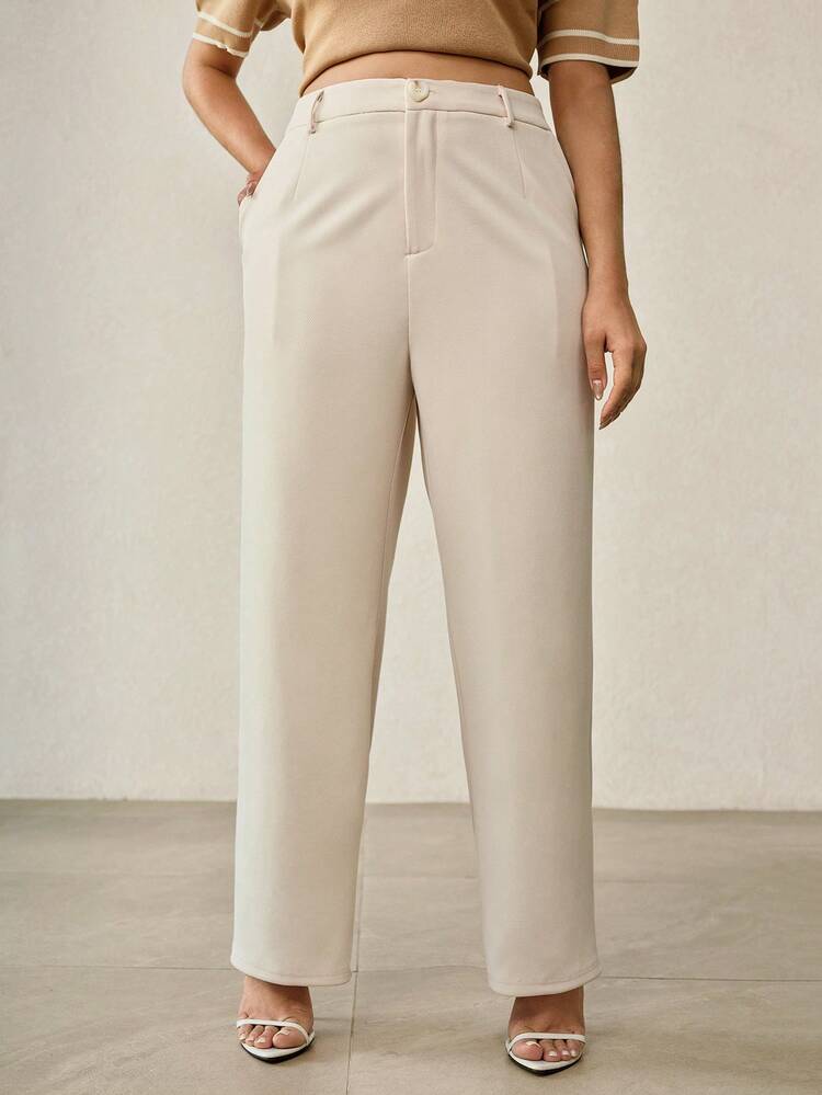 PLUS SIZE WOMEN COMMUTER CROPPED PANTS WITH SLANT POCKETS