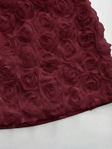 Franclia 女士法式刺绣3D玫瑰花浪漫约会黑色半身裙，高端时尚修身半身裙 - 紅木色 - 查看 5