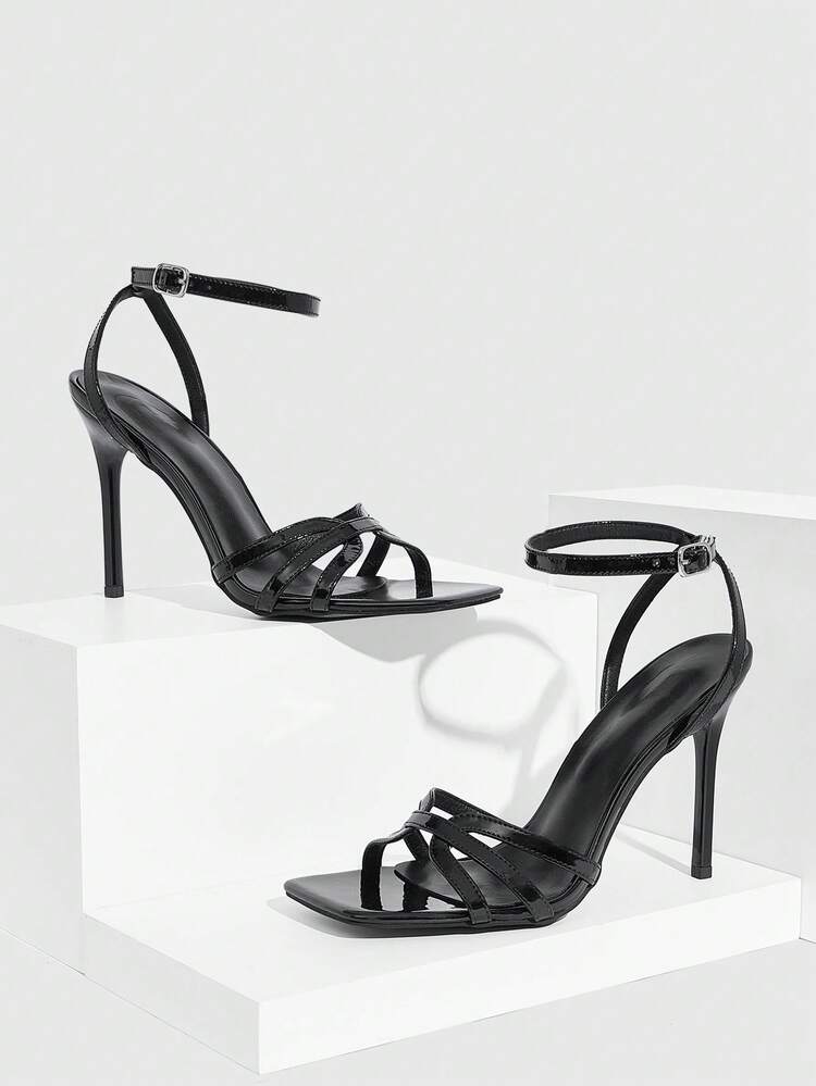 CUCCOO SZL Women Shoes Spring And Summer New Black Mirror Thin Strip With Ankle Strap Women's High-Heeled Sandals Fashionable, Comfortable And Versatile Sexy Party Banquet Women's Sandals