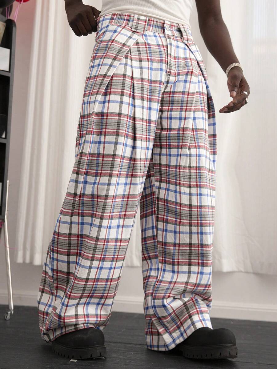 GALLERY FADE Men's Casual Plaid White Denim Jeans, Street Fashion