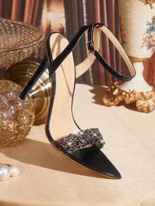 CUCCOO TILAWA Women's Fashionable And Sexy Electroplated Pointed Toes, Black High-Heeled Sandals With Rhinestones, Suitable For Banquets, Parties And Other Occasions Summer Shoes - Black - View 6