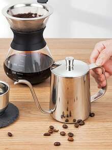 1pc 350ml/600ml 304 Stainless Steel Coffee Pot With Lid, Drip Coffee Maker, Coffee Making Tool, Learning Supplies (Black/Silver)