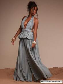 Musera Resort Crinkle Linen Elasticated Waist Wide Leg Trousers Only Cover Up Swim Vacation Holiday Summer Travel Beachwear Bathing Suit Terra Sol - Dusty Blue - View 2