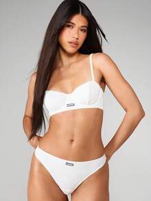MISSGUIDED Ribbed Texture Minimalist Thong Underwear Essential Comfortable Everyday Basic Intimate Apparel For Daily Wear All Seasons Classic Style - White - View 4