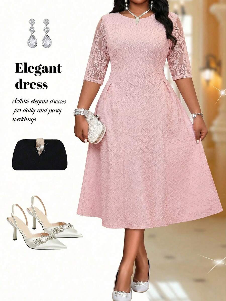 Fleurora 春夏优雅通勤办公婚礼粉色针织纹理圆领喇叭撞色蕾丝中长七分袖大码连衣裙夏季连衣裙女士夏季连衣裙女士夏季服装毕业母亲节服装外出服装生日连衣裙女士生日连衣裙优雅连衣裙女士优雅连衣裙粉色连衣裙女士粉色连衣裙大码女士优雅蕾丝拼接收腰圆领派对连衣裙优雅中长连衣裙浅粉色连衣裙优雅春季连衣裙女士优雅连衣裙女士优雅服装女士婚礼宾客连衣裙现代优雅连衣裙特殊场合连衣裙女士正式服装特殊场合连衣裙婚礼宾客服装经典优雅连衣裙女士连衣裙优雅经典婚礼女士礼服宾客女士连衣裙正式服装