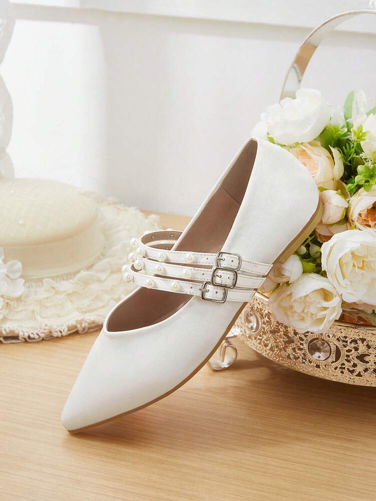 CUCCOO HITCHD Women's Pointed Toe Faux Pearl Decor Elegant Daily Wear Fashion Versatile Shoes Valentine's Day Elegant Shoes