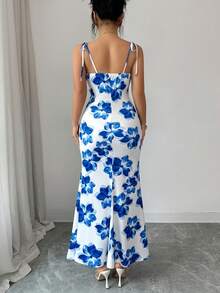 Elenzga Đầm nữ kiểu dáng mới, dây mảnh, thắt nơ eo, xếp ly xẻ tà, đa năng cho hẹn hò, dự tiệc, mặc hàng ngày, tôn dáng và thanh lịch. - Nhiều màu - Xem 2