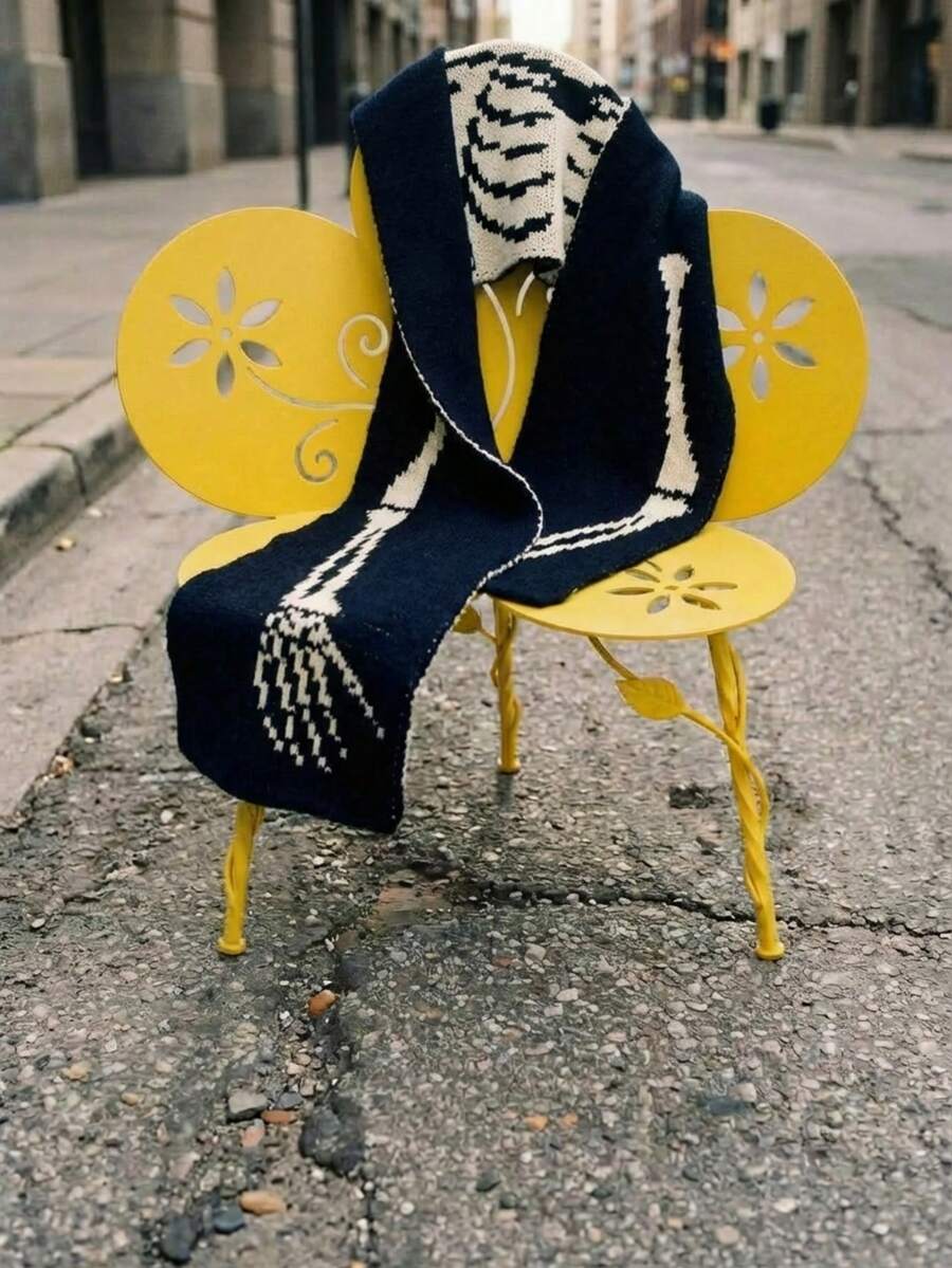 Joivida 骷髅印花双面围巾 - 黑白针织长围巾，秋冬时尚之选 - 彩色 - 查看 1