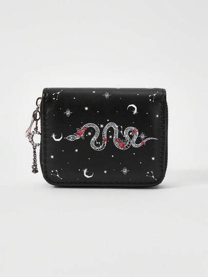 ROMWE Kawaii 1638680 1Pc Snake Pattern Simple Style Zipper Moon Pendant Change Bag, Suitable For Women.