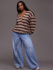 MUSERA Quần jeans ống rộng dáng rộng, chất liệu wash, với chi tiết cúc cài nổi bật, thích hợp mặc mùa đông, thường ngày, phong cách đường phố cá tính. - Rửa nhẹ - Xem 3