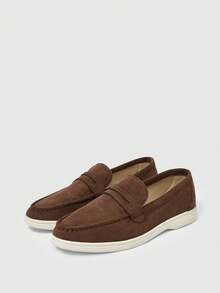 Sleekvia 2025新款套脚乐福鞋，舒适平底鞋，英伦风麂皮内衬女鞋 - 棕色 - 查看 10