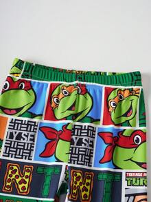 TEENAGE MUTANT NINJA TURTLES | SHEIN 男童卡通海龟字母印花长袖上衣和裤子舒适贴身睡衣套装，春秋季 - 綠色 - 查看 3