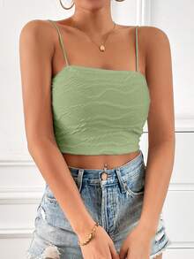 SHEIN Essnce Women's Solid Color Minimalist Casual Camisole - Green - View 3