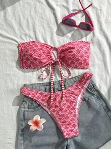 Swim Mod Women's Tropical Print Two Pieces Bikini Set, Casual Holiday Style - Multicolor - View 2