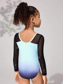 Young Girls Long Sleeved Gymnastics Suit With Hot Stamping Pattern,Shining Blue Summer Sport Jumpsuit For Dance,Yoga,Fitness And Outdoor Sports - Multicolor - View 2