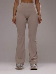 Musera Sport Bộ đồ thể thao năng động gồm áo bra thể thao vặn trước và quần legging ống loe cạp thấp, thích hợp tập luyện tại phòng gym, pilates, thể dục, mặc hàng ngày, màu thạch anh khói, thích hợp cho mùa hè. - màu nâu - Xem 2