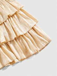 ROMWE EDITION Women's Vintage Palace-Style Multilayer Ruffle Textured Satin Fabric Dress, Suitable For Wedding Season - Apricot - View 4