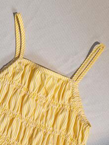 SHEIN 女童条纹蝴蝶结吊带背心和直筒裤夏季度假装 - 黃色 - 查看 6