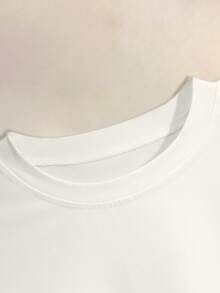 Resyla Women's Casual White Short Sleeve T-Shirt, Fashionable Leisure T-Shirt With Pearl And Rhinestone Heart Decor, Soft And Comfortable, Suitable For Outdoor Wear - White - View 5