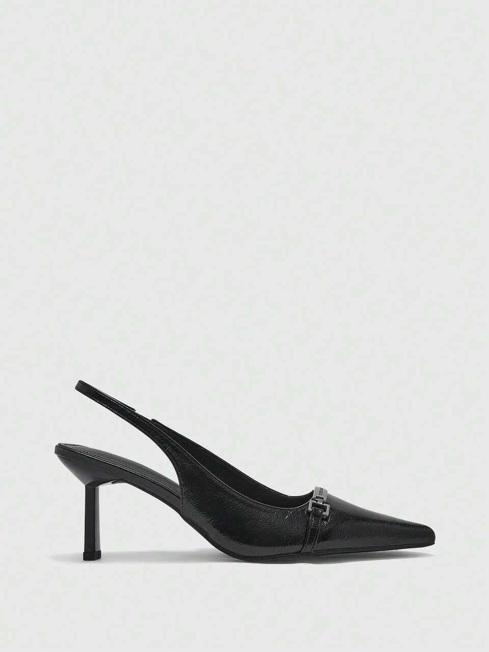 CUCCOO BIZCHIC Black Pointed Toe Metal Buckle Stiletto Heels, Minimalist European & American Style Genuine Leather Backless High Heels, Niche Design Sense Fashion Shoes, Blogger Same Style Office Commute Women's Shoes, High-End Dark Vibe Closed Toe Shoes, Luxurious Metal Decor Pointed Toe Shoes, French Retro Black High Heels Valentine's Day