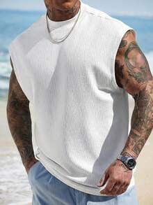 Ventusail 男士纯色圆领短袖休闲上衣，日常穿着 - 白色 - 查看 2